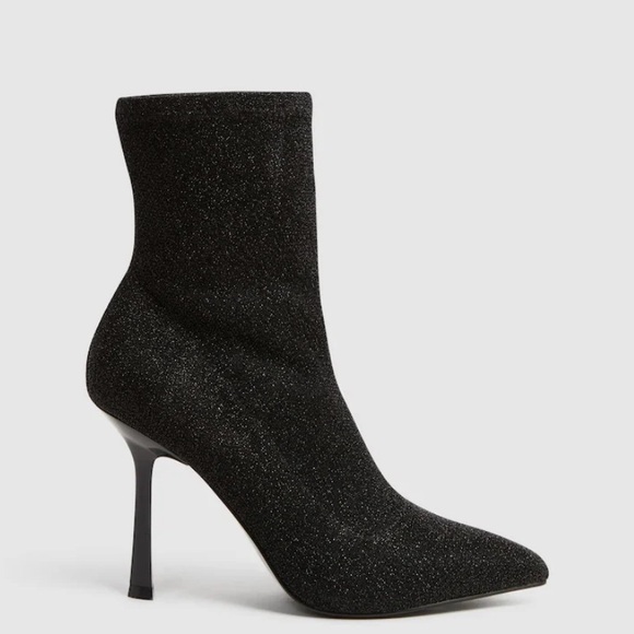Reiss JESS METALLIC SOCK BOOTS IN BLACK